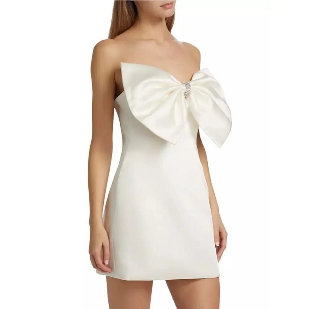 NWOT Bronx and Banco Evie‎ Bow Satin Minidress Elegant white Mini Dress - Picture 2 of 15